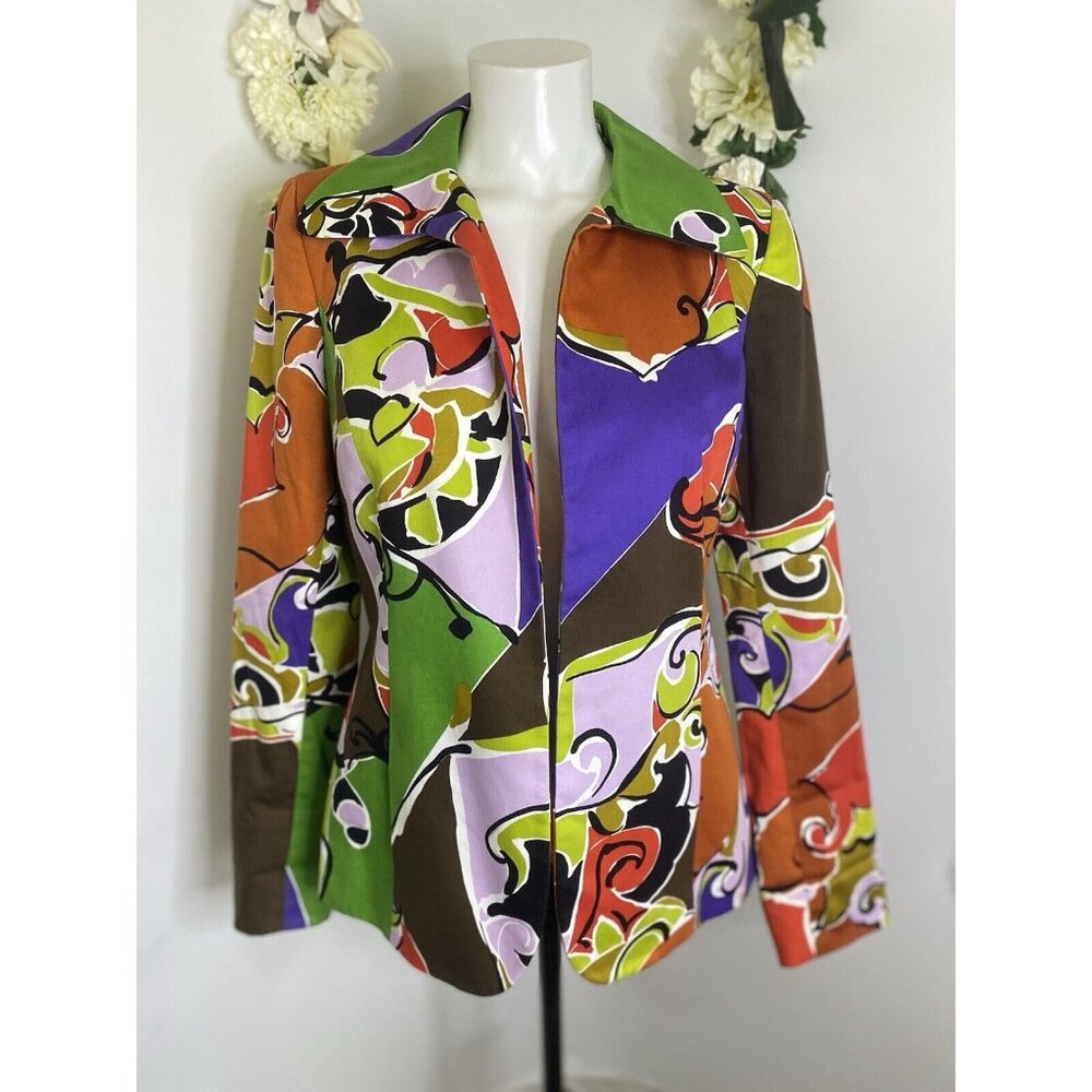 VTG Dana Buchman Size 4 Blazer Jacket Multi Color Abstract Pattern Lined USA EUC
